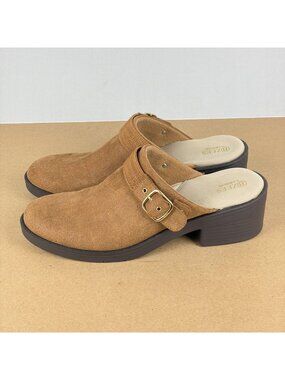 Bzees LifeStride Open Book Mule Clogs Womens 10 Tan Fabric Buckle Detail Comfort